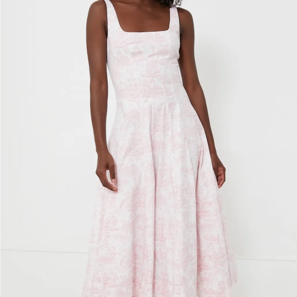 STAUD Pink and White Square Neck Sundress
